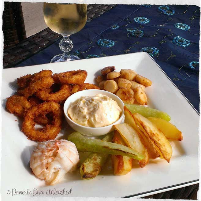 Seafood and Chips with Garlic Mayonnaise