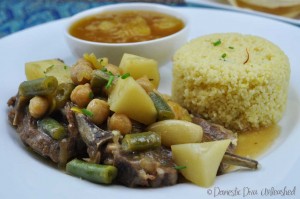 Domestic Diva: Lamb Chop Tagine with Safron Cous Cous and Pear Chutney
