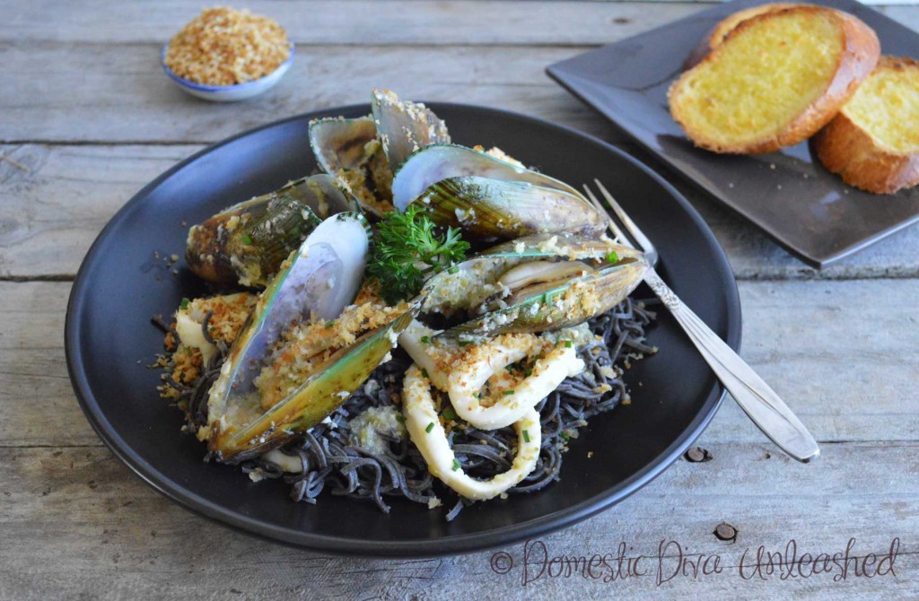 Domestic Diva: Mussels & Calamari with Black Bean Spaghetti